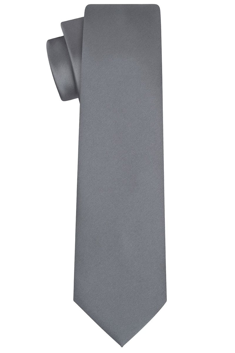 KissTies Mens Sage Grey Necktie Gray Solid Satin Tie + Gift Box - Image 5